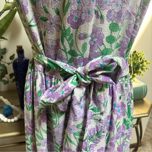 TALBOTS FLORAL PRINT FIT & FLARE SLEEVELESS SUMMER BOW SASH MIDI DRESS SZ 8 - Picture 7 of 11
